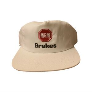 White vintage MGM Brakes Trucker SnapBack Hat. RACING GEAR!